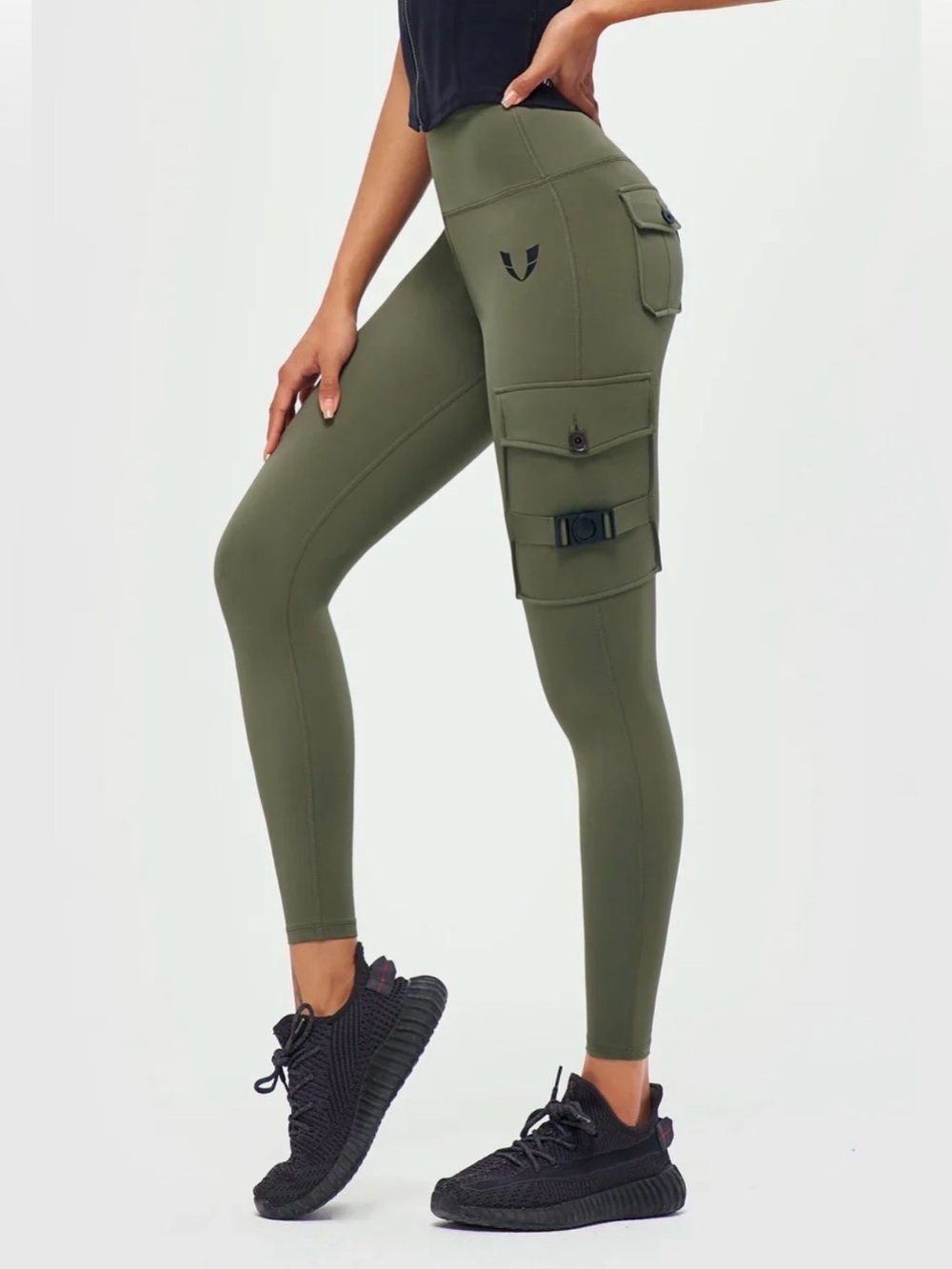 NWT Women’s Firmabs Olive Green Cargo Leggings with Back and Side Pockets
